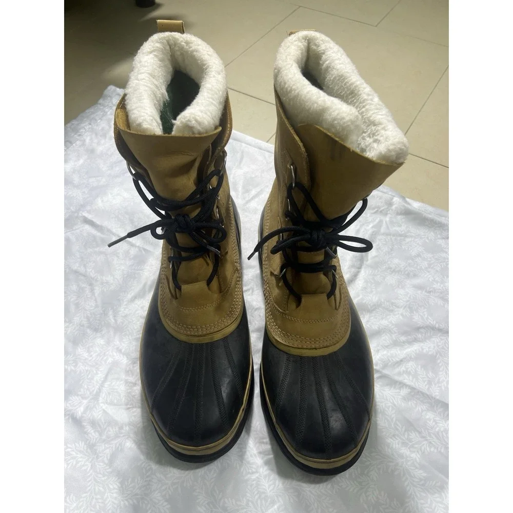 Sorel Caribou Mens Winter Boots Tan Black Waterproof Rubber Leather Snow Boots